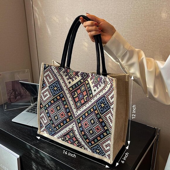 Women Yellow02 14''x12'' Large Tote Bag with Laminated Interior and Soft Handles - Picture 2 of 6